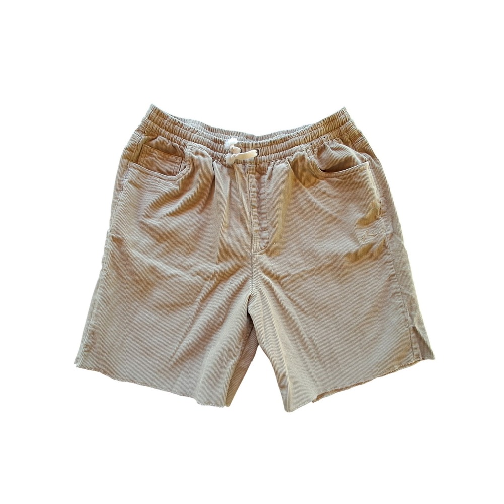 Rusty Mens Corduroy Shorts Tan Beige Elastic Waist Raw Hem Size Large Surf Skate